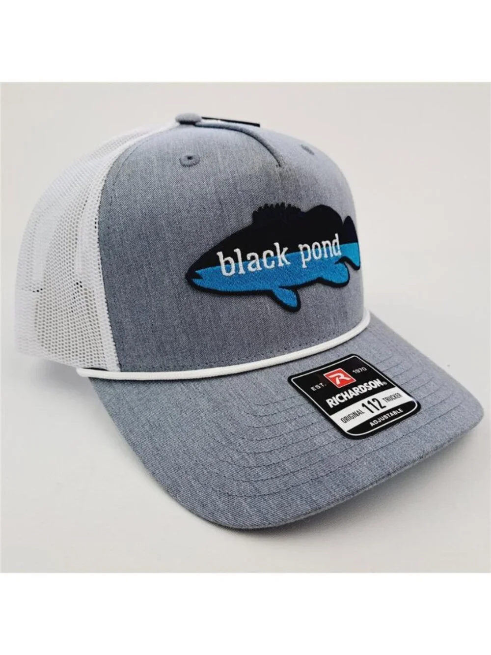 Black Pond Fishing Trucker Hat Richardson 112 Patch Grey White Snapback Cap 80s